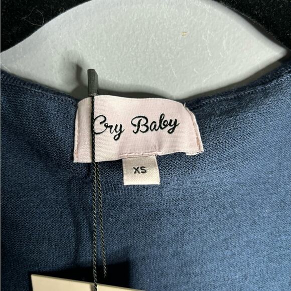 Cry Baby Navy Blue Button Front Cardigan Ruffle Detail Size XS - Picture 4 of 6